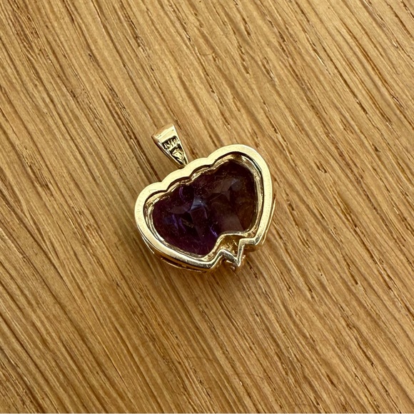 Amethyst Double Heart Pendant 14K with small diamond 💟 - Picture 3 of 8